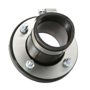 Metal flange with threaded pipe connector and bolts