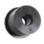 Black metal bushing with central threaded hole