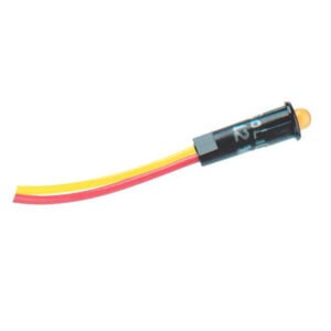 Small panel-mount LED indicator with red and yellow wires