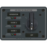 240V AC selector panel with generator and shore options