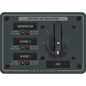 240V AC selector panel with generator and shore options