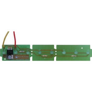 Green printed circuit board with LEDs and resistors