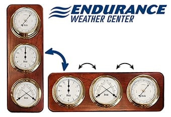Vintage wall-mounted weather instruments with Endurance Weather Center logo