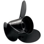 Black boat propeller on white background