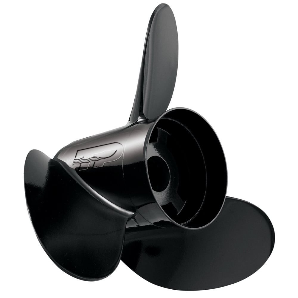 Black boat propeller isolated on white background.