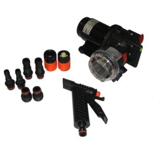 Electric transfer pump with spray gun and fittings