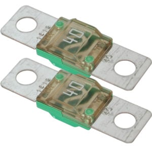 Two green 40 amp automotive bolt-on fuses