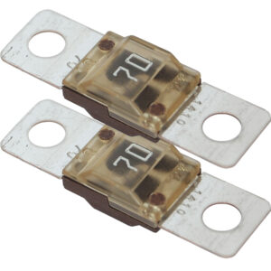 Two 70-amp automotive strip fuses with terminals