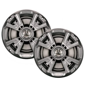 Two round Jensen car speakers on white background