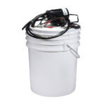 White bucket with electric pump and cables