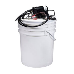White bucket with electric pump and cables