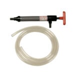 Manual siphon pump with clear plastic tubing
