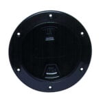 Round black metal mounting plate with screw holes
