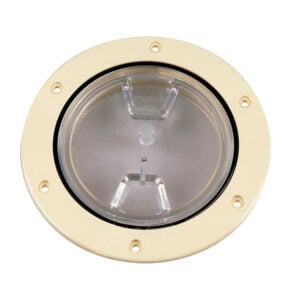 Round boat deck inspection hatch with clear lid