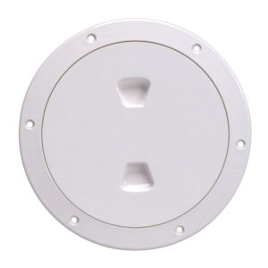 White round plastic access hatch with screw holes