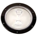Round black marine inspection hatch with clear cover
