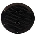 Black circular metal access hatch cover