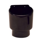 Black cylindrical plastic container on white background