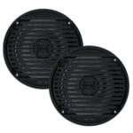 Pair of black round marine speakers