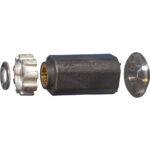 Exploded view of a metal roller component.