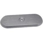 Rectangular metal anode with bolt hole, TecnoSeal brand.