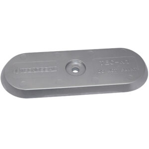 Rectangular metal anode with bolt hole, TecnoSeal brand.