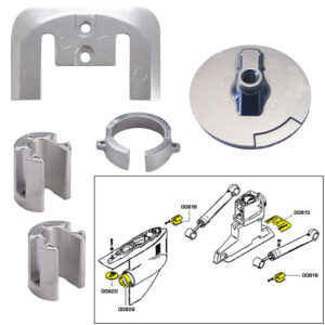 Boat motor parts with assembly diagram.