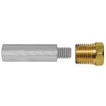 Metal threaded rod and brass adapter separated.