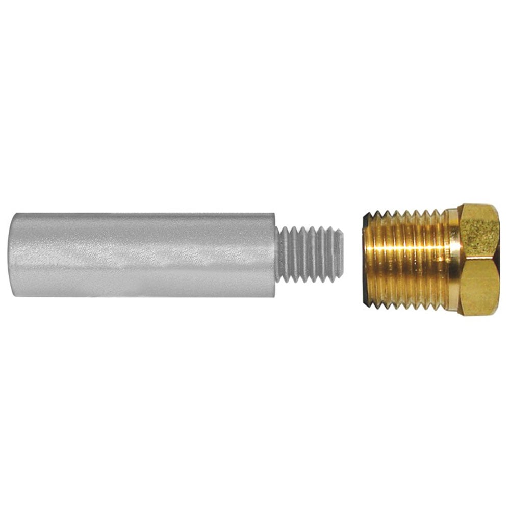 Metal threaded rod and brass adapter separated.