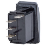 Black electrical rocker switch with metal terminals