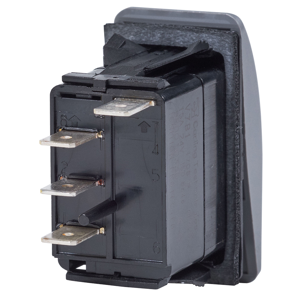 Black electrical rocker switch with metal terminals