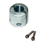 Metal shaft collar with two screws.