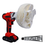 Cordless drill with buffing wheel and metal polish