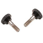Two silver thumb screws with black heads.