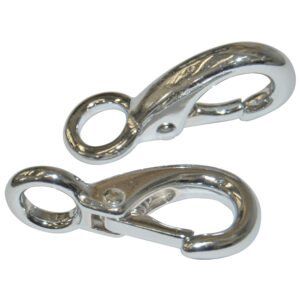 Two shiny metal trigger snap hooks