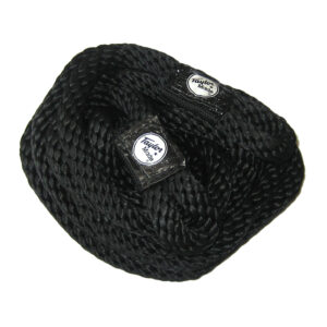 Black braided rope coiled for storage.