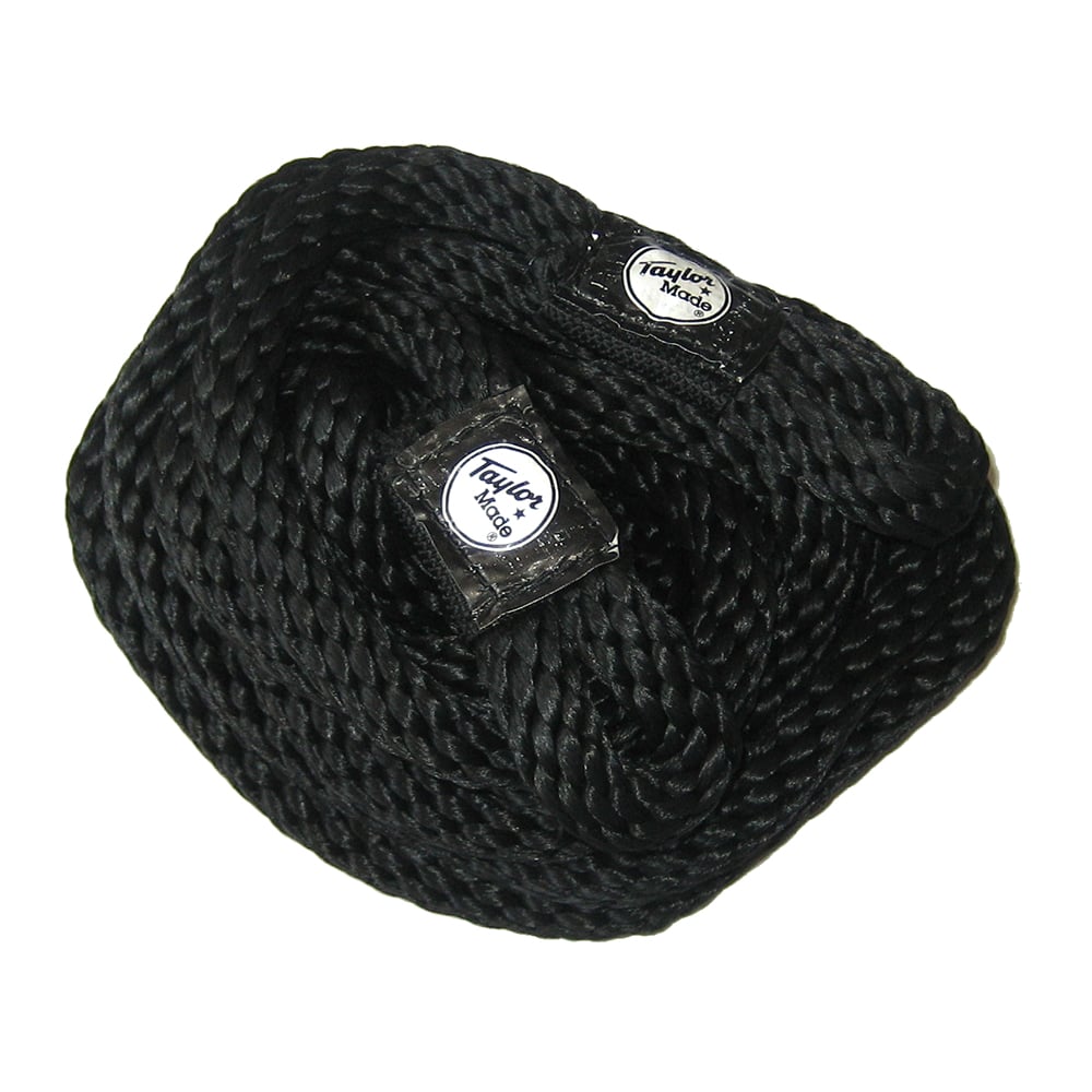 Black braided rope coiled for storage.
