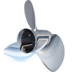 Shiny metal boat propeller with three blades