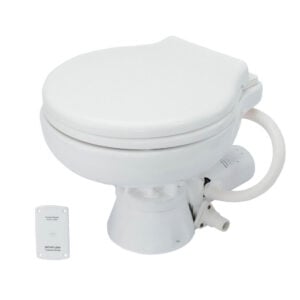 White electric marine toilet with pump system