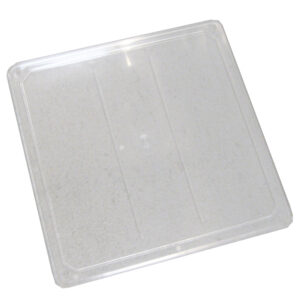 Transparent square plastic lid on white background