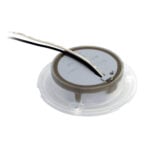 Round electronic buzzer with attached black and white wires