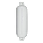 White marine boat fender with reinforced eyes.