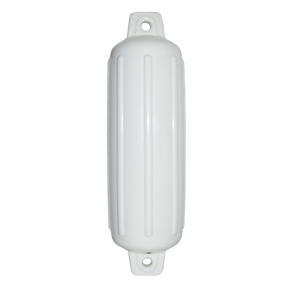 White marine boat fender with reinforced eyes.