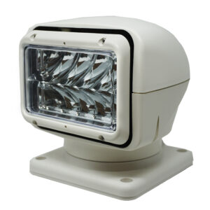 White marine searchlight with rectangular lens