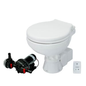 Marine toilet with macerator pump and control panel