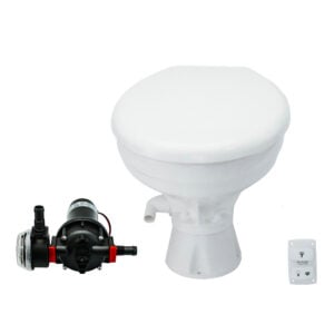 Marine toilet with electric macerator pump system