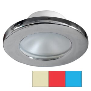 Chrome recessed ceiling light with frosted glass diffuser