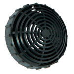 Black circular plastic drain grate