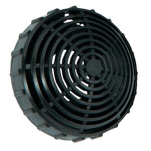 Black circular plastic drain grate