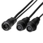 Three black multi-pin circular cable connectors